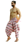 SARJANA Men Women Cotton Striped Harem Pants Yoga Unisex Drop Crotch Pockets Pants