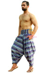 SARJANA Men Women Cotton Striped Harem Pants Yoga Unisex Drop Crotch Pockets Pants