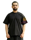 SARJANA Men 100% Cotton Black Casual Shirt Short Kurta Indian Loose Fit Ethnic Solid Kurta