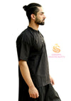 SARJANA Men 100% Cotton Black Casual Shirt Short Kurta Indian Loose Fit Ethnic Solid Kurta