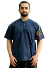 SARJANA Hommes 100% Coton Bleu Marine Chemise Décontractée Courte Kurta Indien Coupe Ample Ethnique Solide Kurta
