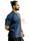 SARJANA Men 100% Cotton Navy Blue Casual Shirt Short Kurta Indian Loose Fit Ethnic Solid Kurta