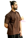 SARJANA Men 100% Cotton Brown Casual Shirt Short Kurta Indian Loose Fit Ethnic Solid Kurta