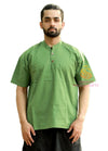 SARJANA Men 100% Cotton Green Casual Shirt Short Kurta Indian Loose Fit Ethnic Solid Kurta
