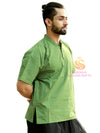 SARJANA Men 100% Cotton Green Casual Shirt Short Kurta Indian Loose Fit Ethnic Solid Kurta