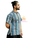 SARJANA Heren 100% katoen gestreept casual shirt korte Kurta Indiase losse pasvorm etnische Kurta