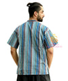 SARJANA Men 100% Cotton Blue Casual Shirt Short Kurta Indian Loose Fit Ethnic Striped Kurta