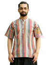 SARJANA Men 100% Cotton Striped Casual Shirt Short Kurta Indian Loose Fit Ethnic Kurta