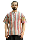 SARJANA Heren 100% katoen gestreept casual shirt korte Kurta Indiase losse pasvorm etnische Kurta