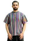 SARJANA Men 100% Cotton Striped Casual Shirt Short Kurta Indian Loose Fit Ethnic Kurta