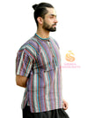 SARJANA Men 100% Cotton Purple Casual Shirt Short Kurta Indian Loose Fit Ethnic Striped Kurta