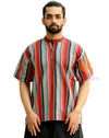 SARJANA Men 100% Cotton Striped Casual Shirt Short Kurta Indian Loose Fit Ethnic Kurta