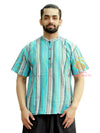 SARJANA Men 100% Cotton Striped Casual Shirt Short Kurta Indian Loose Fit Ethnic Kurta