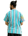 SARJANA Men 100% Cotton Sky Blue Casual Shirt Short Kurta Indian Loose Fit Ethnic Striped Kurta
