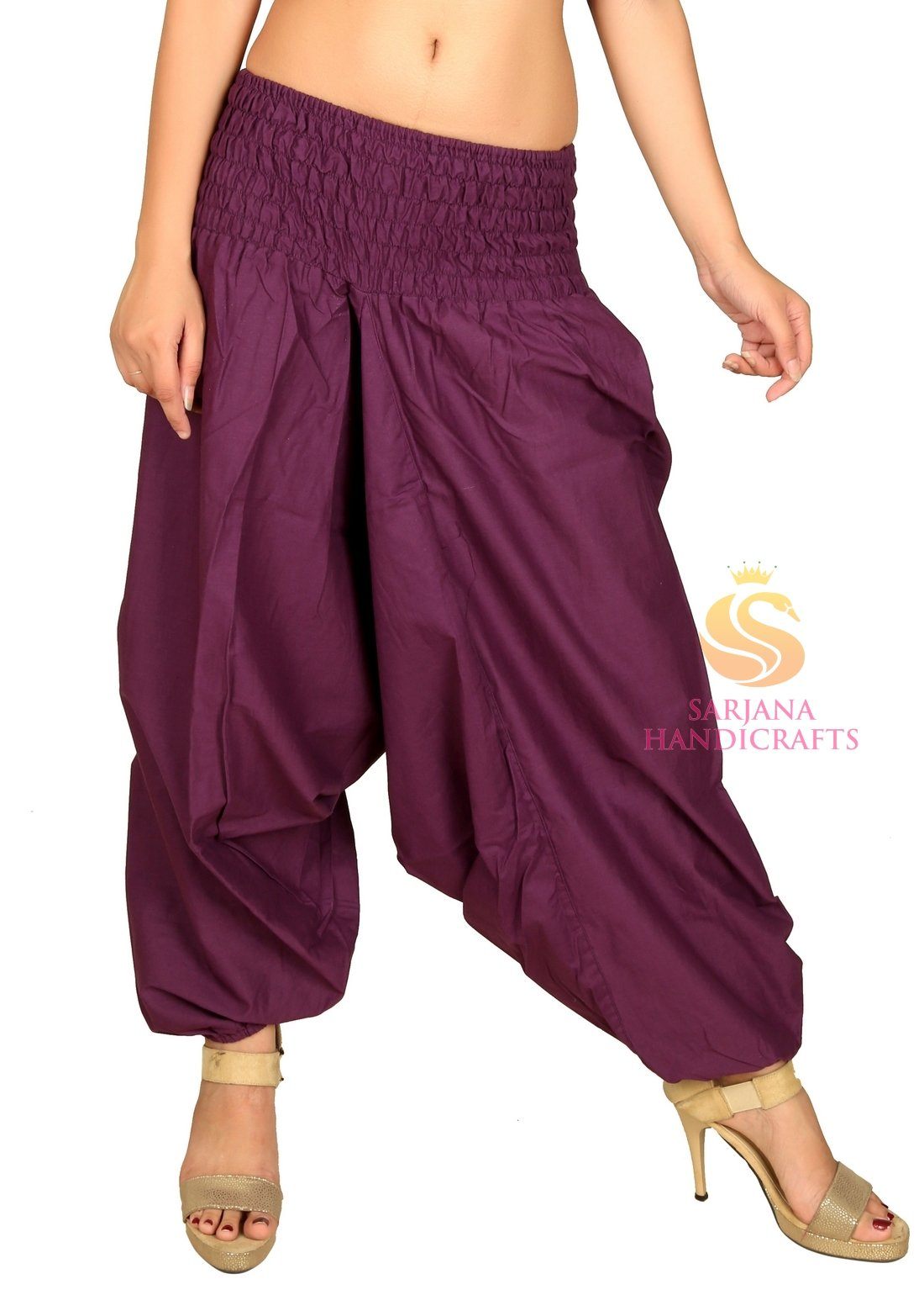 SARJANA Womens Cotton Solid Harem Pants Yoga Trouser Genie Hippie Drop ...