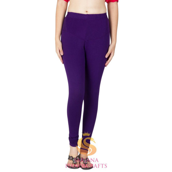 SARJANA Leggings Churidar authentiques en coton pour femme - Couleur violet foncé - Pantalons décontractés