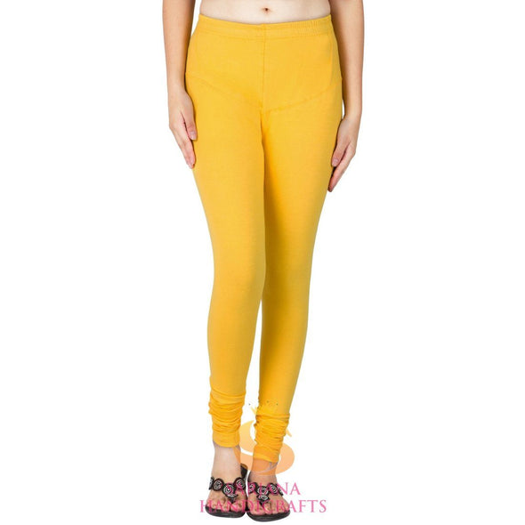 SARJANA Leggings Churidar authentiques en coton pour femme - Couleur jaune foncé - Pantalons décontractés