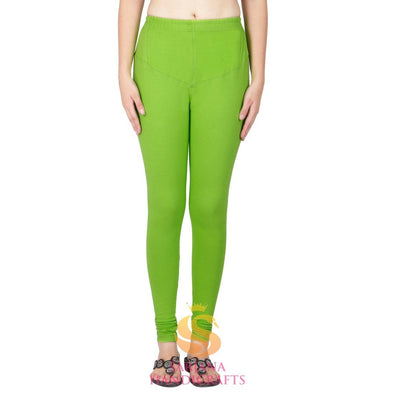 SARJANA Women Cotton Parrot Green Color Authentic Churidar Leggings Casual Pants