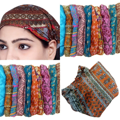 SARJANA Lot 10 Pieces Women Printed Silk Headband Wide Hairband Men Wrap Yoga Bandana