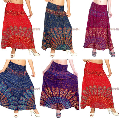SARJANA Women Skirt Rayon Mandala Printed Stretch Waist Casual Summer Skirt