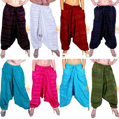SARJANA Womens Cotton Striped Harem Pants Yoga Trouser Harem Baggy Hippie Genie Unisex Pants