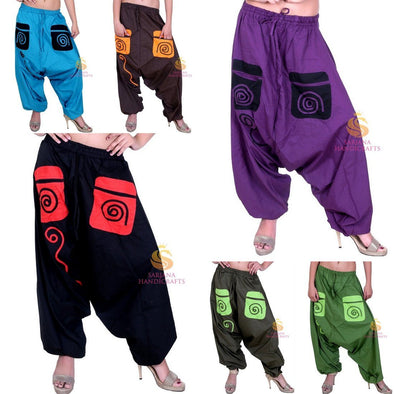SARJANA Womens Cotton Solid Pockets Harem Pants Yoga Trouser Hippie Genie Unisex Pants